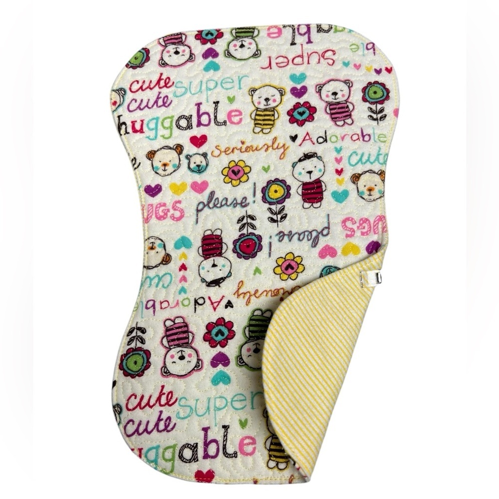 Hand Crafted Baby Burp Cloth Flannel Contoured Padded Fabric Quilted Reversible - Picture 5 of 7